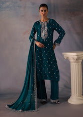 Allure By Ih - Pine Thai Silk Suit For Women - Teal - 3 Piece