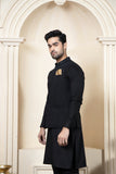 Shahjahan - Black Boski Kurta Trouser with Suiting Waistcoat For Men
