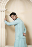 Shahjahan Aquamarine Kurta Trouser with Waistcoat 3 Piece Suit