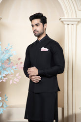 Shahjahan - Black Soft Cotton Kurta Trouer with waistcoat For Men