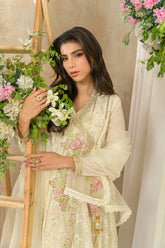Alishba Kashif - Mehrunisa Cotton, Silk Pishwas For Women - Floral - 3 Piece