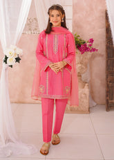 Modest - Cotton Lawn Embroidered Suit For Girl - Pink - 3 Piece