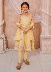 Modest - Maysuri Embroidered Frock For Girl - Yellow - 3 Piece