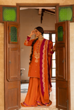 Omal by Komal - Meera - Rust - Paper Cotton & Chiffon - 3 Piece