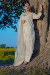 Zahra Ahmad - ST-173B - Off White - Raw Silk - 3 Piece