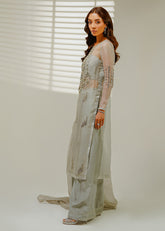 Shahid Chuhan - Gray Glamour Silk Suit For Women - Grey