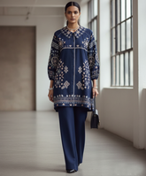 Reema Ahsan - Arish Khadi Silk Suit For Women - Navy Blue - 2 Piece