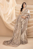 Nilofer Shahid - Metallic Grey & Silver Embellished Tissue Blouse with Tissue Saree - 2 Piece - Studio by TCS
