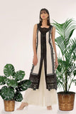 Rizwan Beyg - Amal Sleeveless Long Coat - Irish Linen - White & Black - 1 Piece