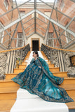 Kaanchi London - Gul Mehr Organza Pishwas For Women - Teal Blue - 3 Piece
