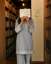 Ayla Studio - Dobby Lawn Neelofar Embroidered Suit For Women - Blue - 2 Piece