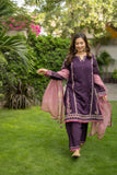 Omal by Komal - ZIMAL - Purple - Loom Net & Javeria Net - 3 Piece
