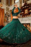 Arif Ashraf - Hara Rang - Lehnga - Bottle Green - Raw Silk & Organza - 3 Piece