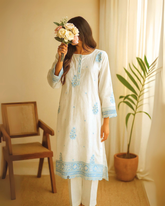 Ayla Studio - Dobby Lawn Embroidered Suit For Women - White Floral - 2 Piece
