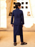 Shahjahan - Navy Blue Kurta Trouser With Waistcoat - 3 Piece