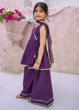 Modest - Maysuri Embroidered Sharara For Girl - Purple - 3 Piece