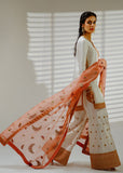 Shahid Chuhan - Butterfly Bloom Raw Silk Suit For Women - Ivory And Peach