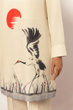 Gulenoor The Red Sun Crane Co-ord set Dull White 2 Piece