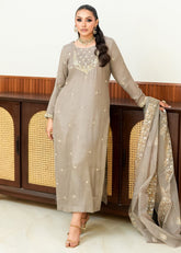 Allure By Ih - Ruth Raw Silk Suit For Women - Grey - 3 Piece