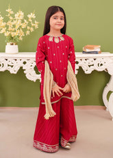 Modest - Embroidered Pink Khaddar Suit For Girl - 3 Piece