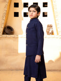 Shahjahan - Navy Blue Kurta Trouser With Waistcoat - 3 Piece