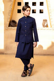 Shahjahan - Navy Blue Kurta Trouser With Waistcoat - 3 Piece