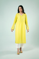 FOZIA KHALID - Lime Yellow Tunic - Lime Yellow - PK Silk - 1 Piece