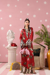 Musferah Saad - Ruby Safari Printed Silk Kaftaan For Women - 2 piece