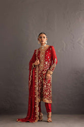 Deepak Perwani - Kamdani Chiffon & Pure Raw Silk Formal Suit For Women - 3 Piece