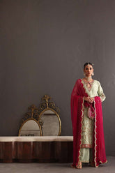 Deepak Perwani - Chiffon & Pure Raw Silk Formal Suit For Women - 3 Piece