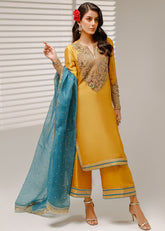 Shahid Chuhan - Honey Hue Silk Suit For Women - Mustard