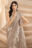 Nilofer Shahid - Metallic Grey & Silver Embellished Tissue Blouse with Tissue Saree - 2 Piece - Studio by TCS