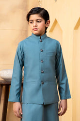 Shahjahan - Teal Kurta Waistcoat - 1 Piece