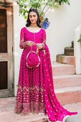 Allure by Ih - MEHAK - Chiffon & Silk - Magenta - 4 Piece