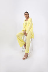 Syah - Casual Top With Cape And Trouser - Yellow - Crepe - 2 Piece