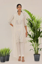 Rizwan Beyg - Selini White Shirt - Irish Linen - White - 2 Pieces