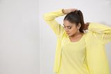 Syah - Casual Top With Cape And Trouser - Yellow - Crepe - 2 Piece