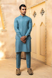 Shahjahan - Pacific Blue Kurta Trouser With Waistcoat - 3 Piece
