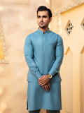 Shahjahan - Pacific Blue Kurta Trouser With Waistcoat - 3 Piece
