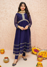 Modest - Festive Chiffon Blue Outfit | 9075 - Girls 3 Piece Suit - Chiffon