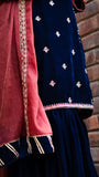 Omal by Komal - Armina - Navy Blue - Velvet & Maysuri - 3 Piece