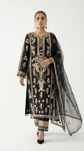 Reema Ahsan - Nivah Khadi Silk Suit For Women - Black and Skin - 3 Piece