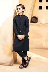 Shahjahan - Black Kurta Trouser with Waistcoat - 3 Piece