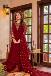 Omal by Komal - Mehrbano (Frock & Dupatta) - Maroon - Chiffon - 2 Piece