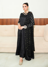 Allure By Ih - Maanvi Raw Silk Suit For Women - Black - 3 Piece
