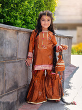 Kidoz Kloset - Mari Gold Embroidered Block Print Gharara Set For Girl