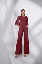 Syah - Casual Top With Trouser - Maroon - Crepe - 2 Piece