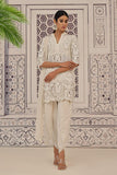 Rizwan Beyg - Meili Short Pearls Kurti - Irish Linen - White - 2 Pieces