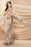 Nilofer Shahid - Metallic Grey & Silver Embellished Tissue Blouse with Tissue Saree - 2 Piece - Studio by TCS
