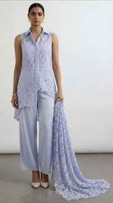 Reema Ahsan - Noa Organza Suit For Women - Light Blue - 3 Piece